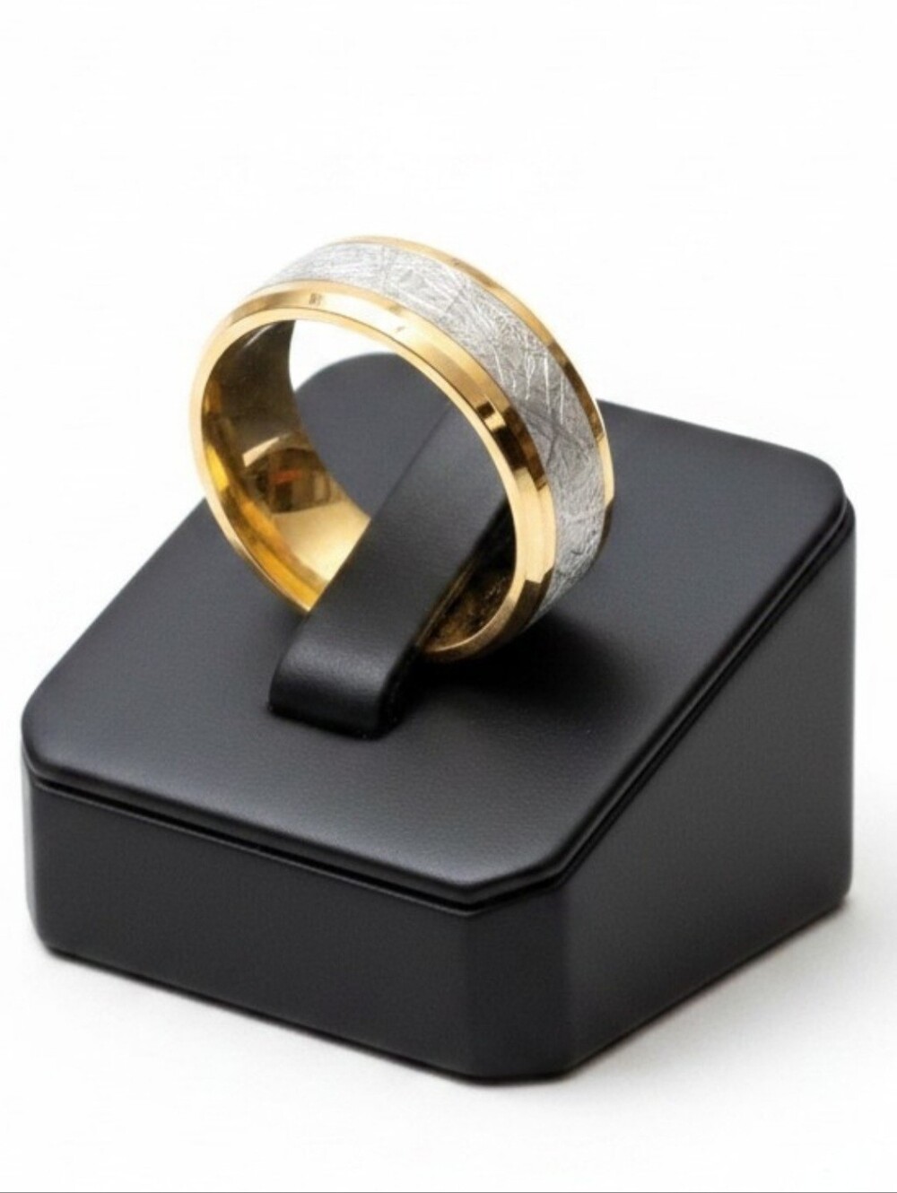 New Men's Size 12 Gold Plated Silver Frosted Design Stripe Stainless Steel Ring.